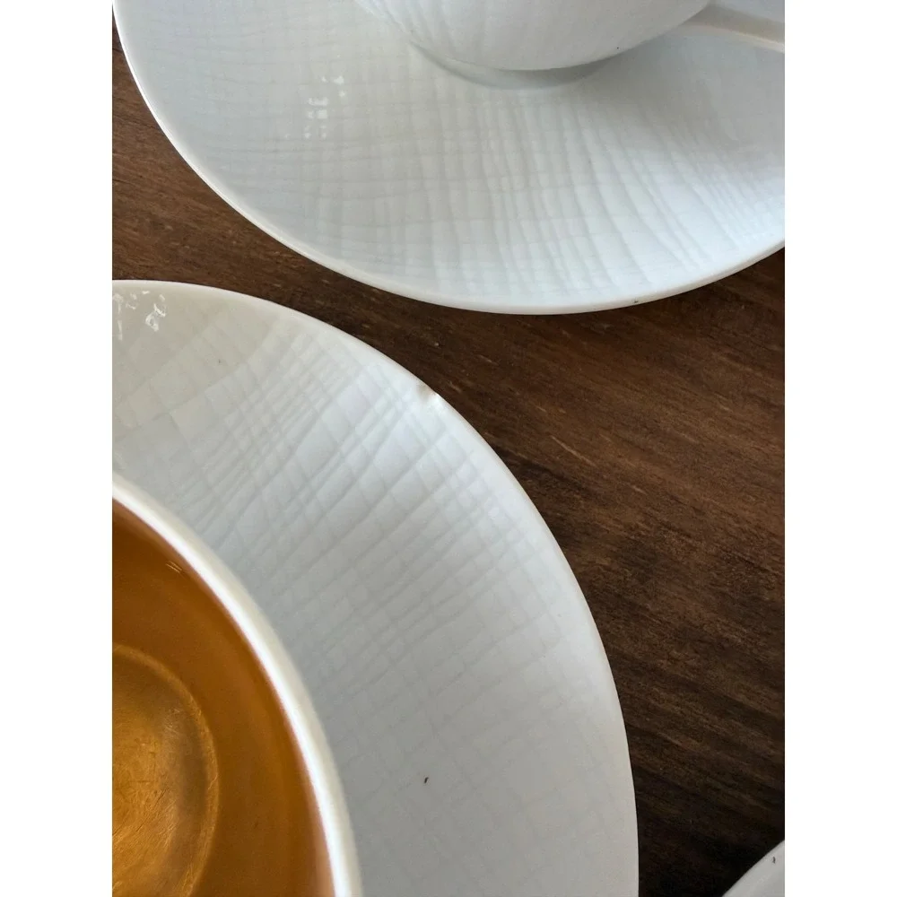 Dorothy C Thorpe Gold Wash Teacup And Saucer Set Of 10 White Textured California
